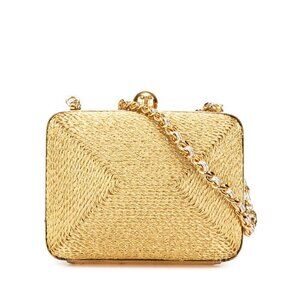 CHANEL Gold Canvas Logo Shoulder Bag
